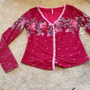 Free People Button Down Strawberries and Roses Top. Size S. NWOT